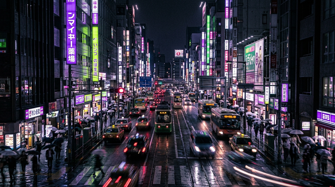 Vibrant urban city at night